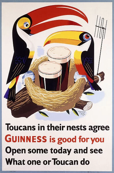 Toucans in their nests agree Guinness is good for you, 1957 (lithograph in colours)