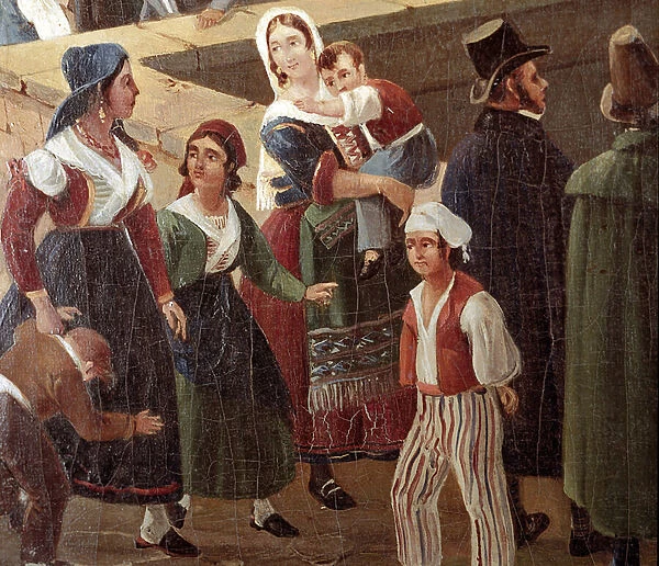 Traditional Neapolitan costumes: common people Detail of a painting by Salvatore Fergola