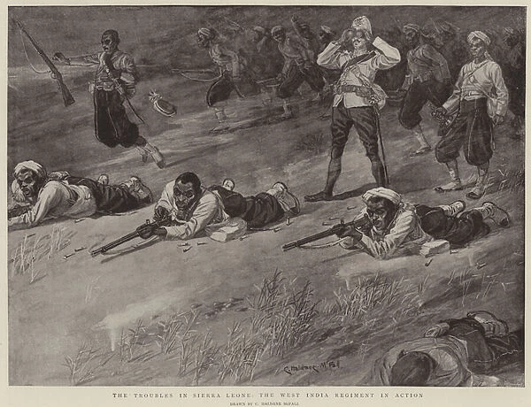 The troubles in Sierra Leone, the West India Regiment in action (litho)