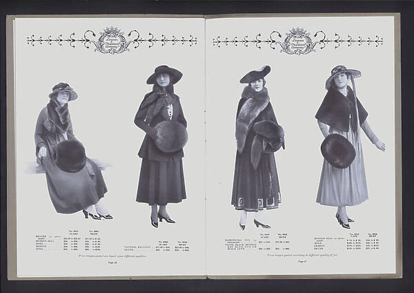 Two-page spread from The Theater of Fur Fashion (b  /  w photo)