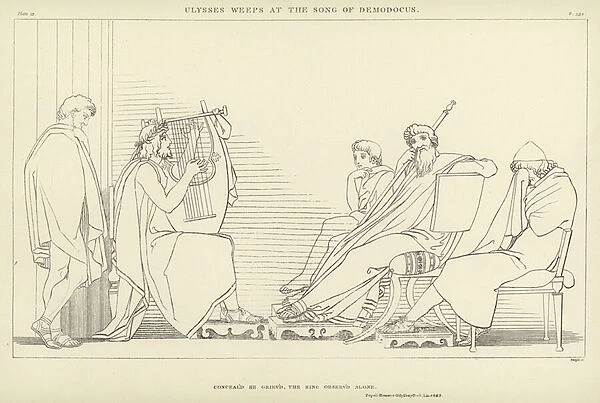Ulysses weeps at the Song of Demodocus (engraving)