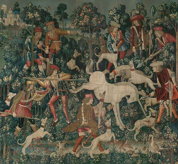 The Unicorn Defends Itself, c. 1500 (wool warp with wool, silk, silver, and gilt wefts)