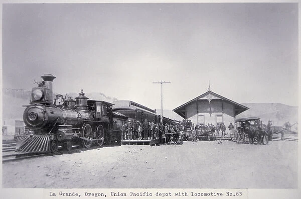The Union Pacific Railroad depot at La Grande, Oregon, c. 1870 (b  /  w photo)