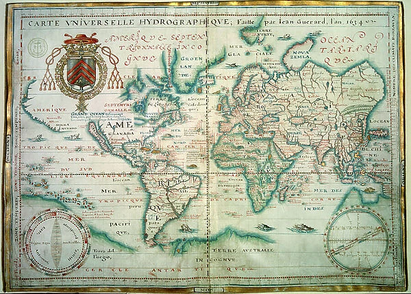 Universal hydrographic map. Manuscript by Jean Guerard, French geographer. 1734. paris, B. N