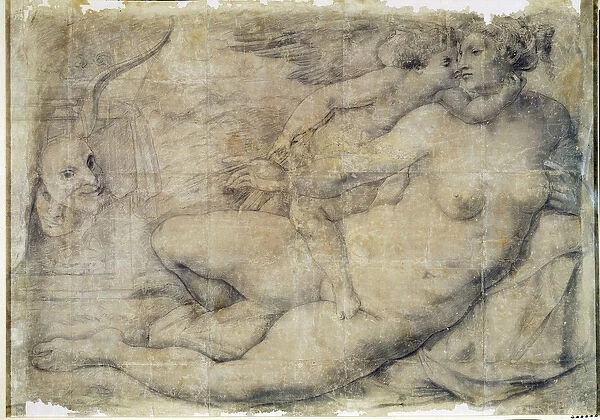 Venus with Cupid (charcoal on paper)