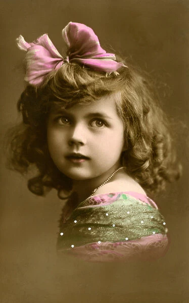 Victorian Girl with a Pink Bow in Her Hair, 1908 (silver print photograph)