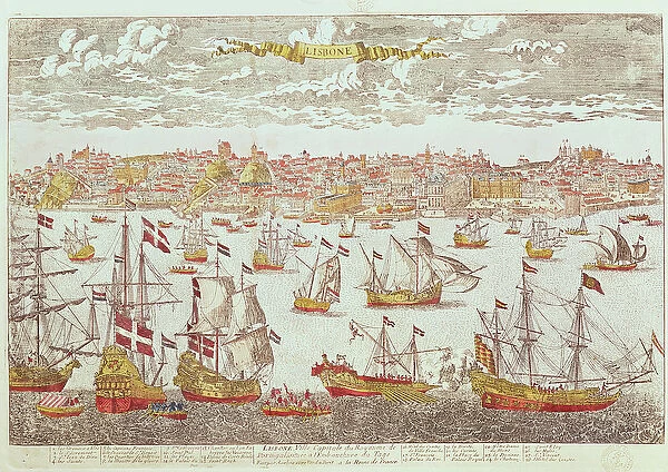 View of Lisbon (coloured engraving)