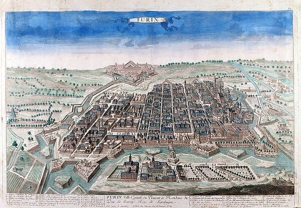 View and map of the city of Turin, capital of Piemont and residence of the Duke of Savoy