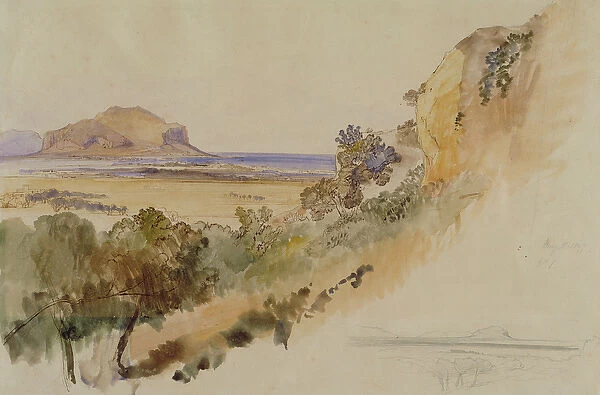 View near Palermo, 1847 (pen & ink with w  /  c over pencil on paper)