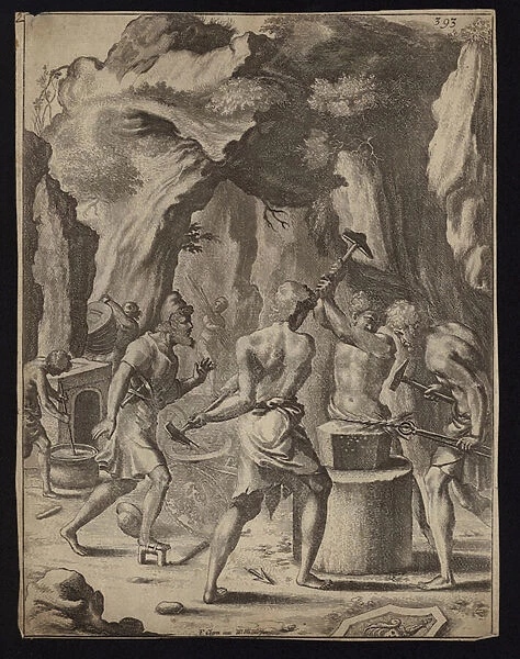 Vulcan forging the weapons of Aeneas (engraving)