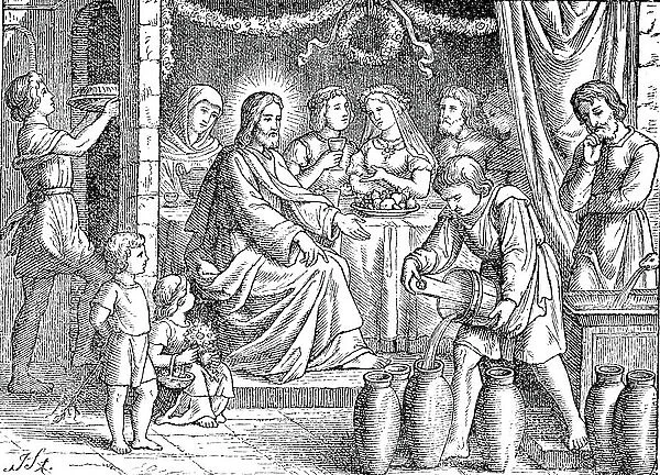 The Wedding at Cana, Biblical Scene, Historical, Digital Reproduction of an Original Original from the 19th century
