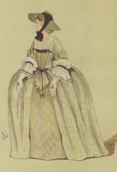 Womens rural dress of the reign of George II, 1760 (colour litho)