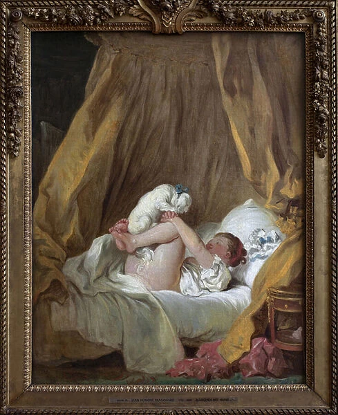 Young girl with a dog. Painting by Jean Honore Fragonard (1732-1806), oil on canvas