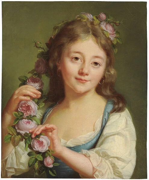 Young girl with a garland of roses (oil on canvas)