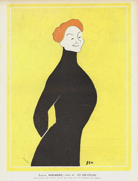 Yvette Guilbert, French cabaret singer and actress. Illustration for Le Rire (colour litho)