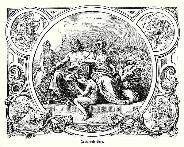 Zeus and Hera, ancient Greek gods (engraving)