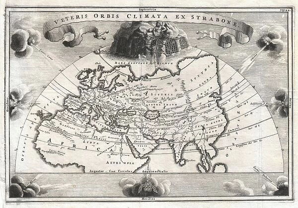 1700, Cellarius Map of Asia, Europe and Africa according to Strabo, topography, cartography