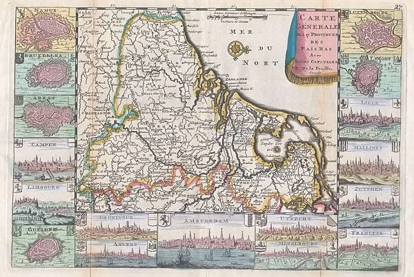 1710, De La Feuille Map of the Netherlands, Belgium and Luxembourg, topography, cartography