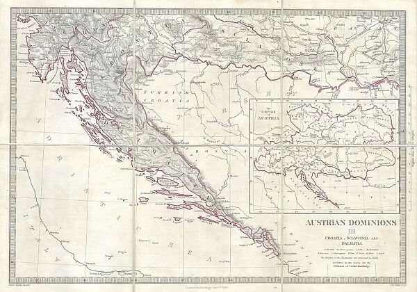 1852, S. D. U. K. Pocket Map of the Balkans, Croatia, Dalmatia, Sclavonia, topography