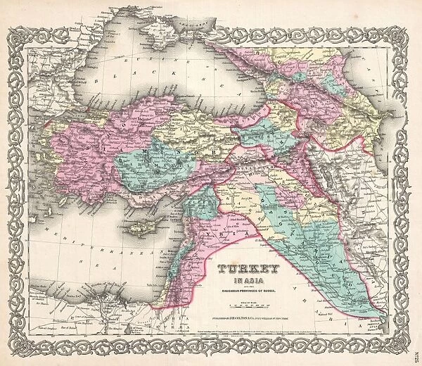 1855, Colton Map of Turkey, Iraq, and Syria, topography, cartography, geography, land