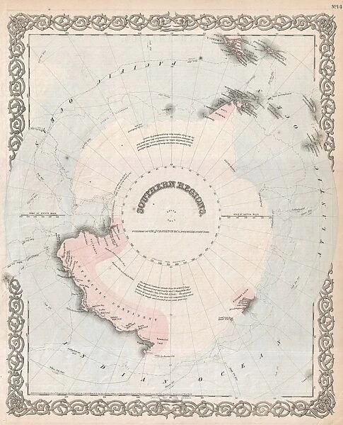 1872, Colton Map of Antarctica or the South Pole, topography, cartography, geography