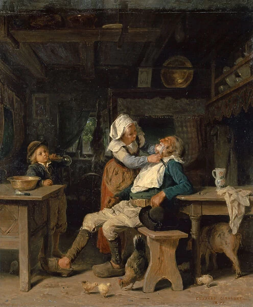 barbers room Brittany 1872 oil panel 50 x 45. 4 cm