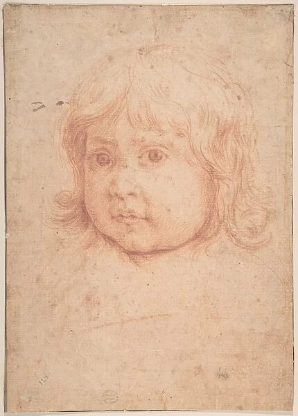 Child Head 17th century Red chalk cream laid paper
