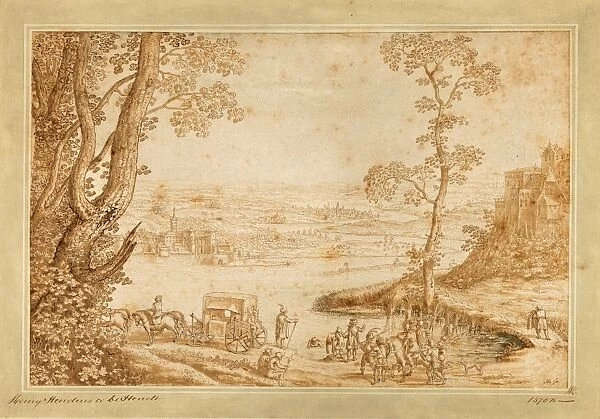 Drawings Prints, Drawing, River, Landscape, Baptism, Eunuch, Artist, Hendrick Hondius I