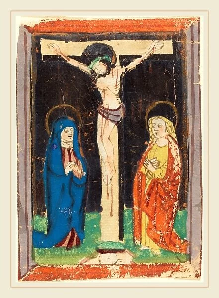 German 15th Century, Christ on the Cross, c. 1460, woodcut, hand-colored in blue
