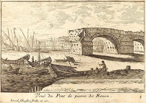 Israa'l Silvestre, French (1621-1691), Veue du Pont de pierre de Rouen, 1664, etching