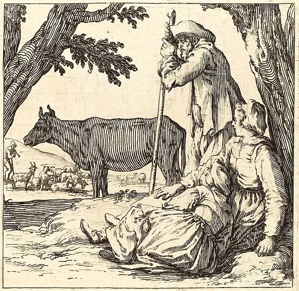 Jacques Callot, French (1592-1635), Peasant Couple with Cow, c. 1621, etching