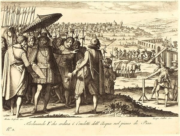 Jacques Callot, French (1592-1635), Restoration of the Aqueduct at Pisa, c. 1614