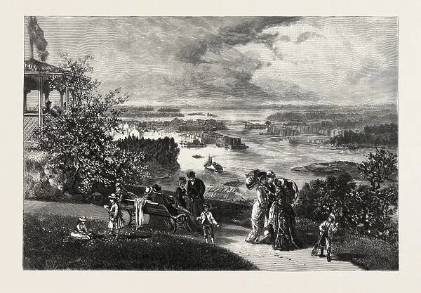 Looking up the Ottawa, from Parliament Grounds, Canada, Nineteenth Century Engraving
