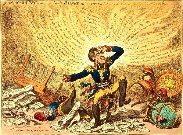 Maniac-ravings or Little Boney in a strong fit, Gillray, James, 1756-1815, engraver