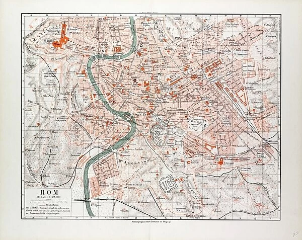 Map of Rome, Italy, 1899