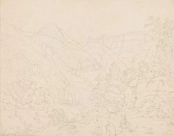Mountain landscape resting figure foreground