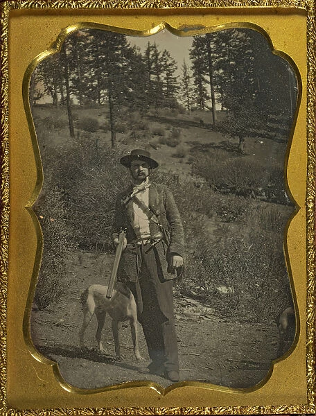 Outdoor scene hunter dog American 1850 Daguerreotype