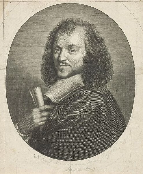 Portrait RenA Descartes oval frame French philosopher