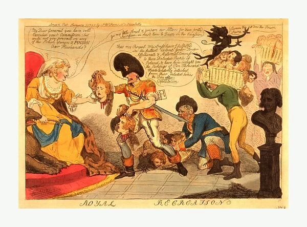 Royal recreation, Cruikshank, Isaac, 1756-1811, engraving 1795, Catherine II seated