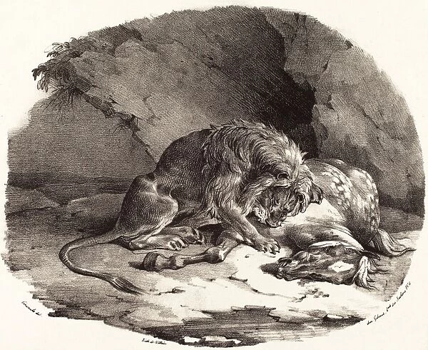 Tha odore Gericault (French, 1791 - 1824), Horse Devoured by a Lion (Cheval devore