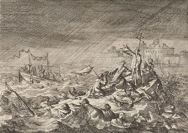 On the Vistula in Warsaw Poland, two ships with clergy and pilgrims become shipwrecked