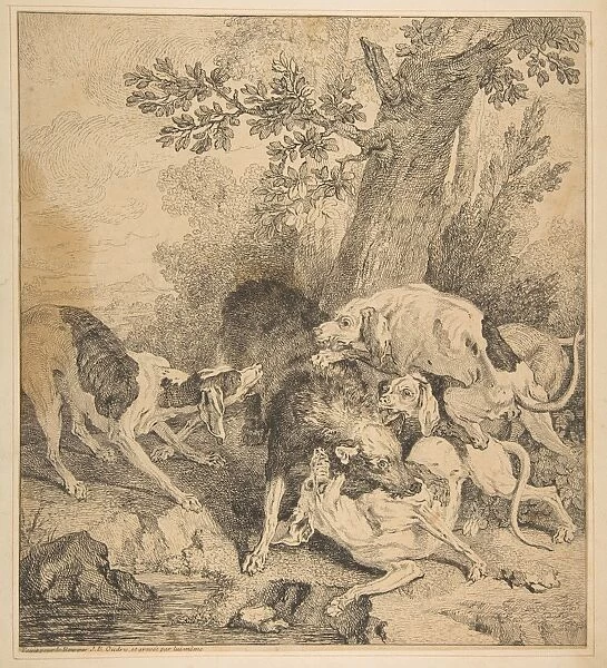 Wolf Hunt 1725 Etching image 12 3  /  16 x 7 5  /  8
