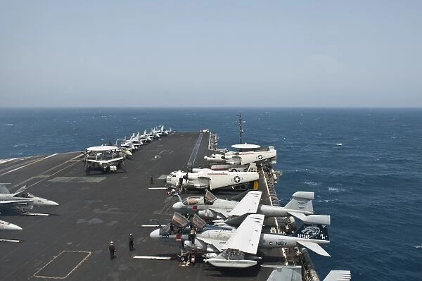 The aircraft carrier USS Nimitz transits the Red Sea