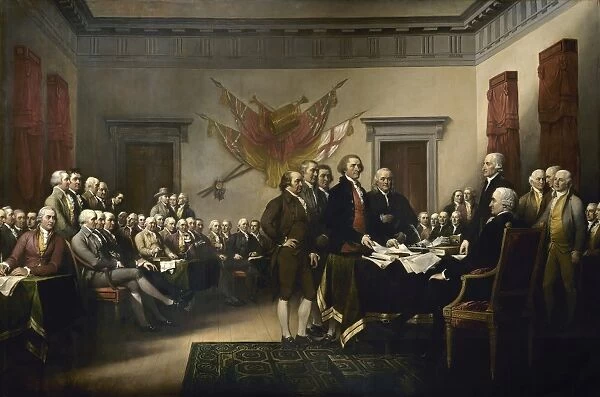 Painting of leaders presenting the Declaration of Independence