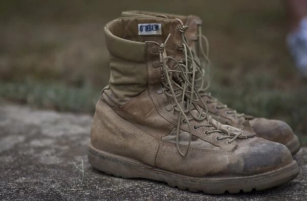 A pair of combat boots belonging to a U. S. Marine Corps Sergeant