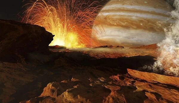 A scene on Jupiters moon, Io, the most volcanic body in the solar system