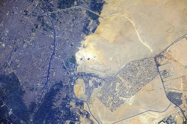 View from space of the Pyramids at Giza, Egypt