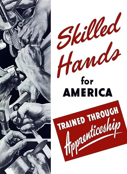 World War II poster showing many hands doing various tasks