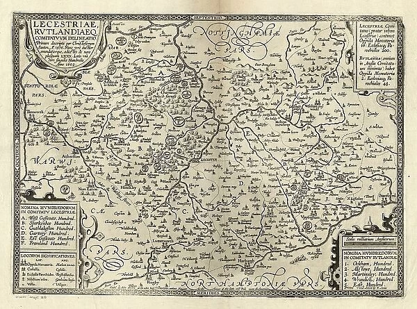 Counties of Leicester and Rutland, c. 1576. Reprint of 1602
