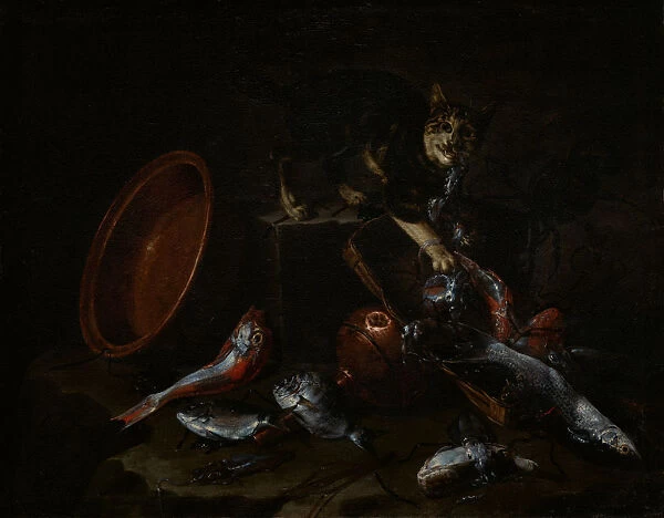 A Cat Stealing Fish, late 1660s. Creator: Giuseppe Recco